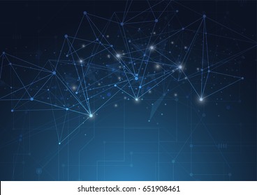 Abstract technology blue glowing connections in space with particles, big data, computer generated abstract background. Vector Illustration