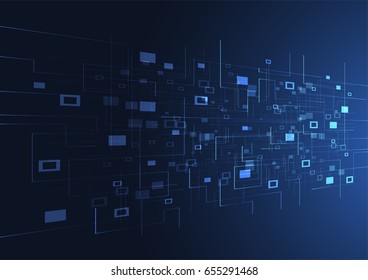 Abstract technology blue glowing connections in space with particles, big data, computer generated abstract background. Vector Illustration