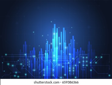 Abstract technology blue glowing connections in space with particles, big data, computer generated abstract background. Vector Illustration