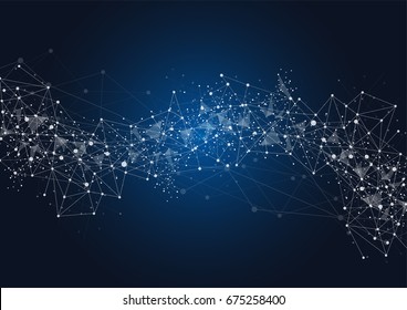 Abstract technology blue glowing connections in space with particles, big data, computer generated abstract background. Vector Illustration