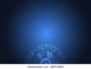 Abstract technology blue glowing connections in space with particles, big data, computer generated abstract background. Vector Illustration