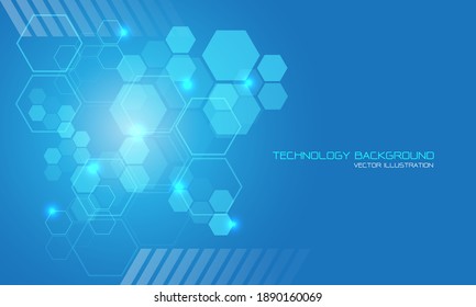 Resumen de la tecnología luz geométrica hexagonal azul con texto en el diseño de espacio en blanco diseño moderno ilustración vectorial de fondo futurista.