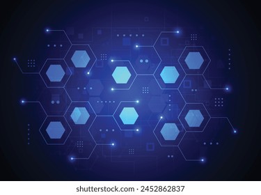 Abstract technology blue hexagons pattern background for Network connection concept with mesh dots and lines innovation. Vector illustration