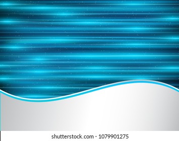 Abstract Technology Blue Laser Lines Horizontal With Lighting Effect On Dark Background. Footer Wave Graphic Gradient White And Gray Place Your Text. Vector Illustration