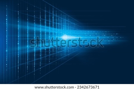 Abstract Technology blue light lines perspective moving to lighting effect on dark background. Glowing speed lines effect. Technology digital futuristic concept. Stripes lines with glowing light rays.