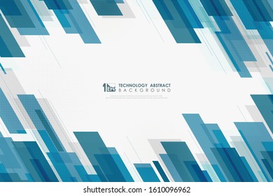 Abstract technology of blue line template overlap design decorative background with halftone pattern. Decorate for poster, ad, artwork, template. illustration vector eps10