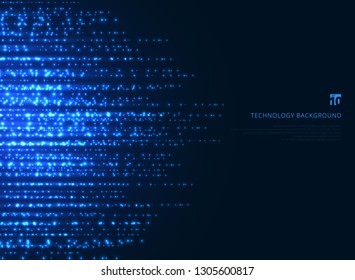Abstract technology blue magic sparkling glitter particles lines on dark background. Vector illustration