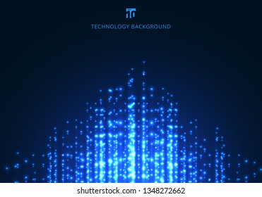 Abstract technology blue magic sparkling glitter particles lines on dark background. Vector illustration