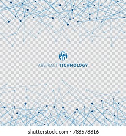 Abstract technology blue mesh with dots on transparent background. Techno design of future digital data. Vector illustration