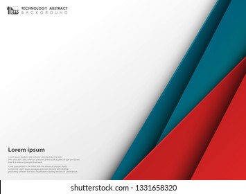 Abstract technology blue red colors paper cut with white copy space background. You can use for presentation, texting, cover artwork design, annual report. illustration vector eps10