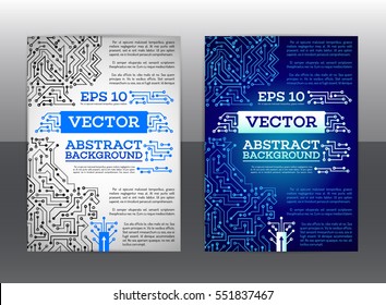 Folleto informativo sobre tecnología abstracta. Diseño de portada de libros del esquema tecnológico. Diseño de planilla de negocio digital de volante. Folleto de la tarjeta de reportaje del circuito de alta tecnología. Ilustración del vector, pasos 10