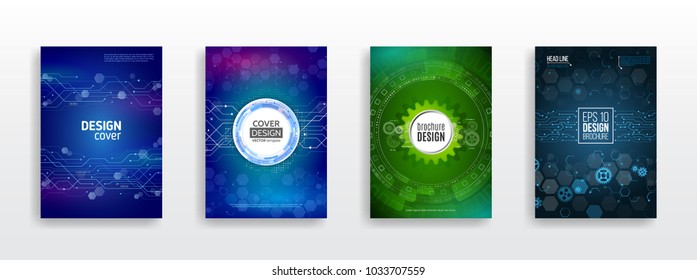 Abstract technology brochure templates. High tech cover design concept. Futuristic business layout.