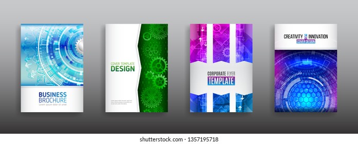 Abstract technology brochure templates. High tech cover design concept. Futuristic business layout.