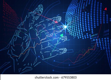 abstract technology business play stock market consist: hands hi tech blue , Graph line up and down, world digital map dot.concept Everyone will start investing. Initial investment is risky.