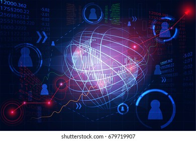 abstract technology business play stock market :world digital link network connection, business man link :have a business connection, Graph line up and down concept : Business connections to the world