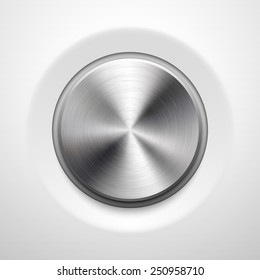 Abstract technology button template, volume knob with realistic metal texture (chrome, silver, steel) and light background for internet sites, web user interfaces, UI and applications, apps. Vector.