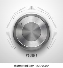 Abstract technology button template, volume knob with metal texture (chrome, silver, steel), range scale, realistic shadow and light background for web, interfaces, UI, applications, apps. Vector.