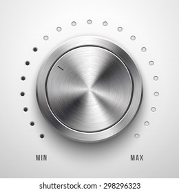 Abstract technology button template, volume knob with metal texture (chrome, silver, steel), range scale, realistic shadow and light background for web, interfaces, UI, applications, apps. Vector.