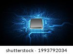Abstract technology chip processor background circuit board and html code,3D illustration blue technology background vector.