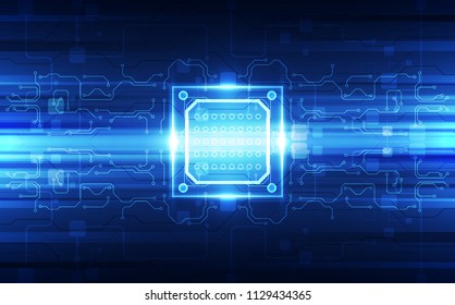 Abstract technology chip processor background circuit board and code, illustration blue technology background vector.