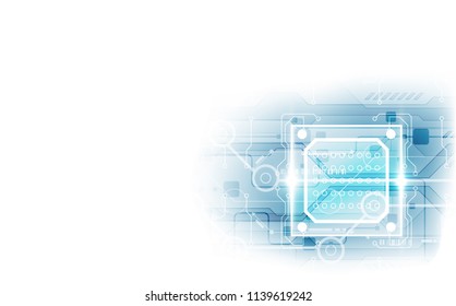 Abstract technology chip processor background circuit board and code, illustration blue technology background vector.