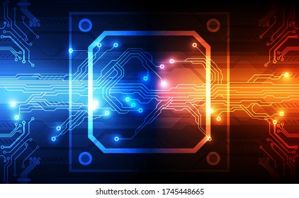 Abstract technology chip processor background circuit board and code, illustration blue technology background vector.