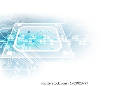 Abstract technology chip processor background circuit board and code, illustration blue technology background vector.