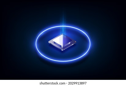 Abstract technology chip processor background circuit board and html code,3D illustration blue technology background vector.