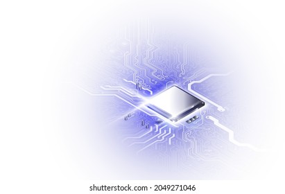 Abstract technology chip processor background circuit board and html code,3D illustration blue technology background vector.