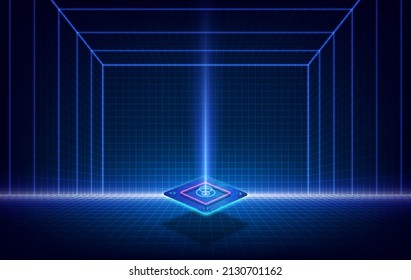 Abstract technology chip processor background circuit board and html code,3D illustration blue technology background vector.