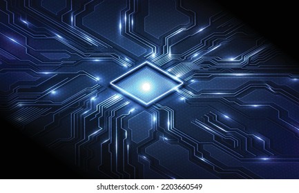 Resumen de la tarjeta de circuito de fondo del procesador de chip de tecnología de chip y código html,3D ilustración tecnología azul vector de fondo.