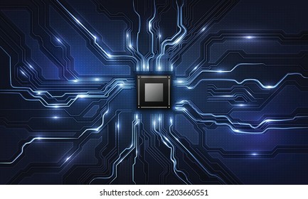 Abstract technology chip processor background circuit board and html code,3D illustration blue technology background vector.