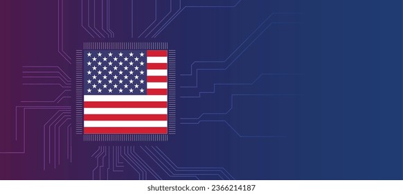 Abstract technology chip processor background circuit board USA flag vector illustration
