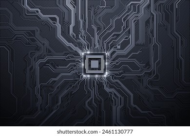 Abstract technology chip processor background circuit board and html code,3D illustration blue technology background vector.