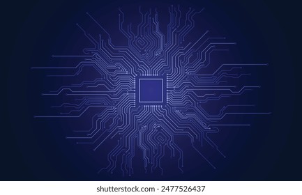 Abstract technology chip processor background circuit board and html code,3D illustration blue technology background vector.