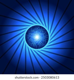Abstract technology chip processor background circuit board and code, illustration blue technology background vector.