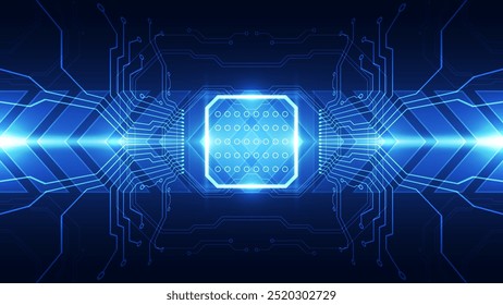 Abstract technology chip processor background circuit board and code, illustration blue technology background vector.
