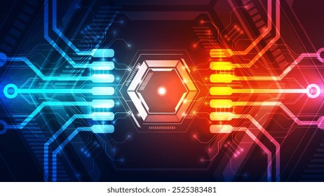 Abstract technology chip processor background circuit board and code, illustration blue technology background vector.
