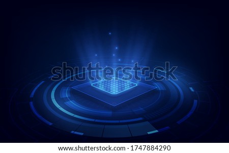 Abstract technology chip processor background circuit board and html code,3D illustration blue technology background vector.