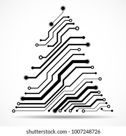 Abstract technology Christmas tree, black circuit board, vector illustration, eps 10