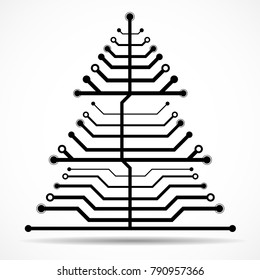 Abstract technology Christmas tree, black circuit board, vector illustration, eps 10