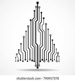 Abstract technology Christmas tree, black circuit board, vector illustration, eps 10
