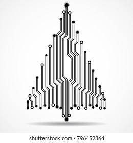 Abstract technology Christmas tree, black circuit board, vector illustration, eps 10
