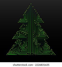 Abstract technology Christmas tree, circuit board. Vector illustration