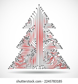 Abstract technology Christmas tree, circuit board. Vector illustration