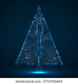 Abstract technology Christmas tree, circuit board, vector illustration