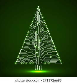 Abstract technology Christmas tree, circuit board, vector illustration