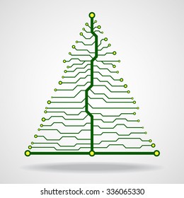 Abstract technology Christmas tree. Circuit board. Vector illustration. Eps 10