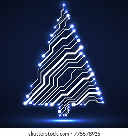 Abstract technology Christmas tree, circuit board, vector illustration, eps 10