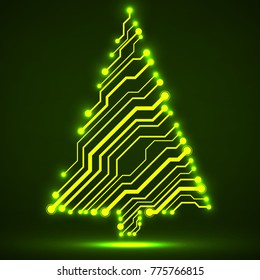 Abstract technology Christmas tree, circuit board, vector illustration, eps 10